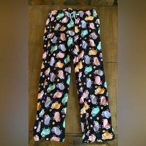 Womens Black Pajama Pants with Colorful Animal Print
